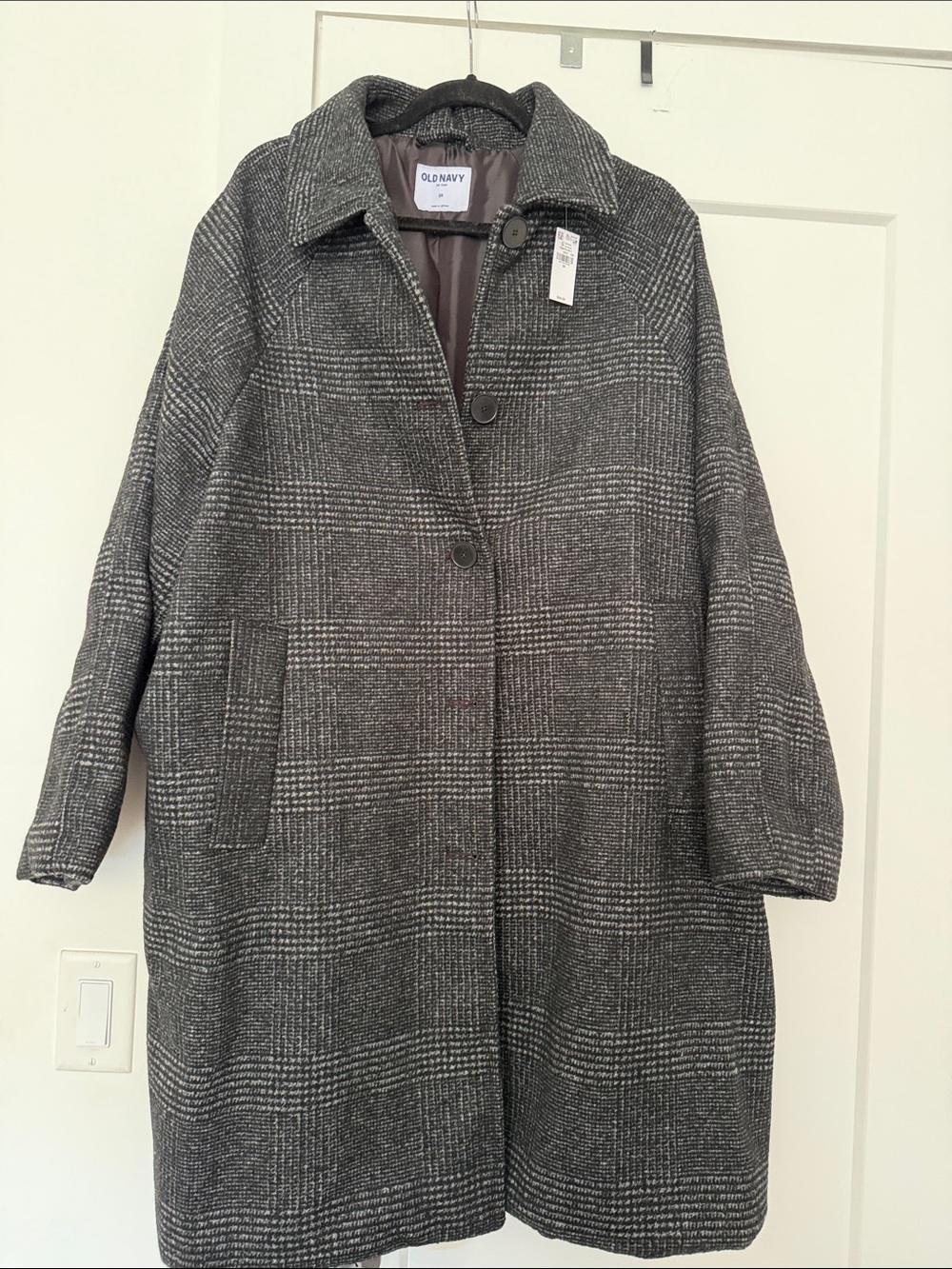 Old Navy Gray Plaid Single-Breasted car coat
